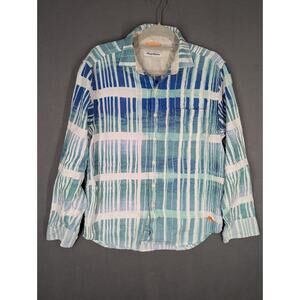 Tommy Bahama Shirt Small 100% Linen White Blue Long Sleeve